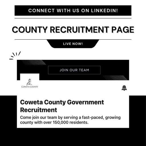 We're excited to unveil the Coweta County Recruitment page on LinkedIn, the ultimate destination for those seeking dynamic career opportunities within our vibrant community. Whether you're on the lookout for your next career move or just exploring the job market, this page provides a streamlined way to discover the latest job openings and exciting positions available on our team. Embrace the chance to grow alongside a talented group of professionals dedicated to making a difference. Connect with us now and take the first step towards an enriching career with Coweta County by visiting https://bit.ly/CowetaCountyRecruitment. #CowetaCountyJobs #CareerGrowth #JoinOurTeam #LinkedInLaunch #RecruitmentOpportunities #CareerExpansion Media Credit: Coweta County, Georgia